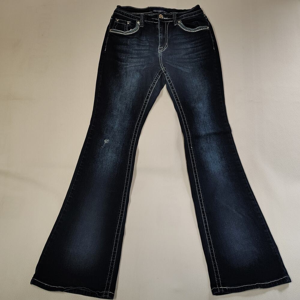 Westfield Eagle Jeans Womens 9 Bootcut Embellished Bling Pockets Dark Wash
